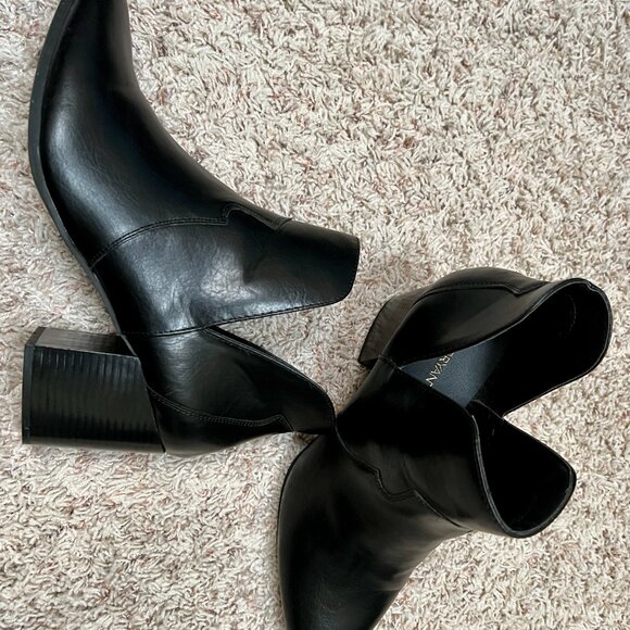 Lane Bryant Black Leather-Look Western Ankle Boots – Block Heel, Size 10W - Picture 4 of 9